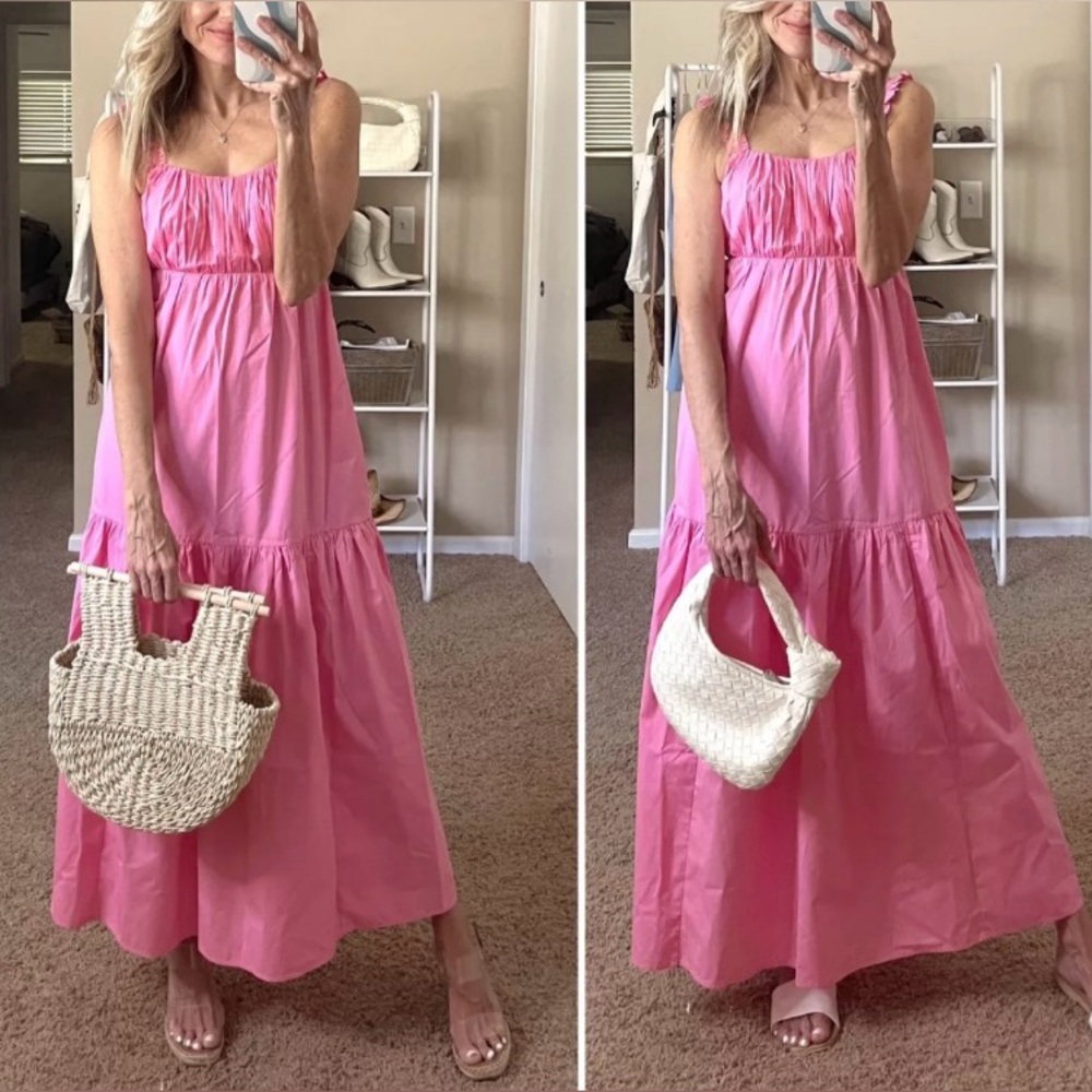 Abercrombie & Fitch Pink Bow Back Poplin Maxi Dress